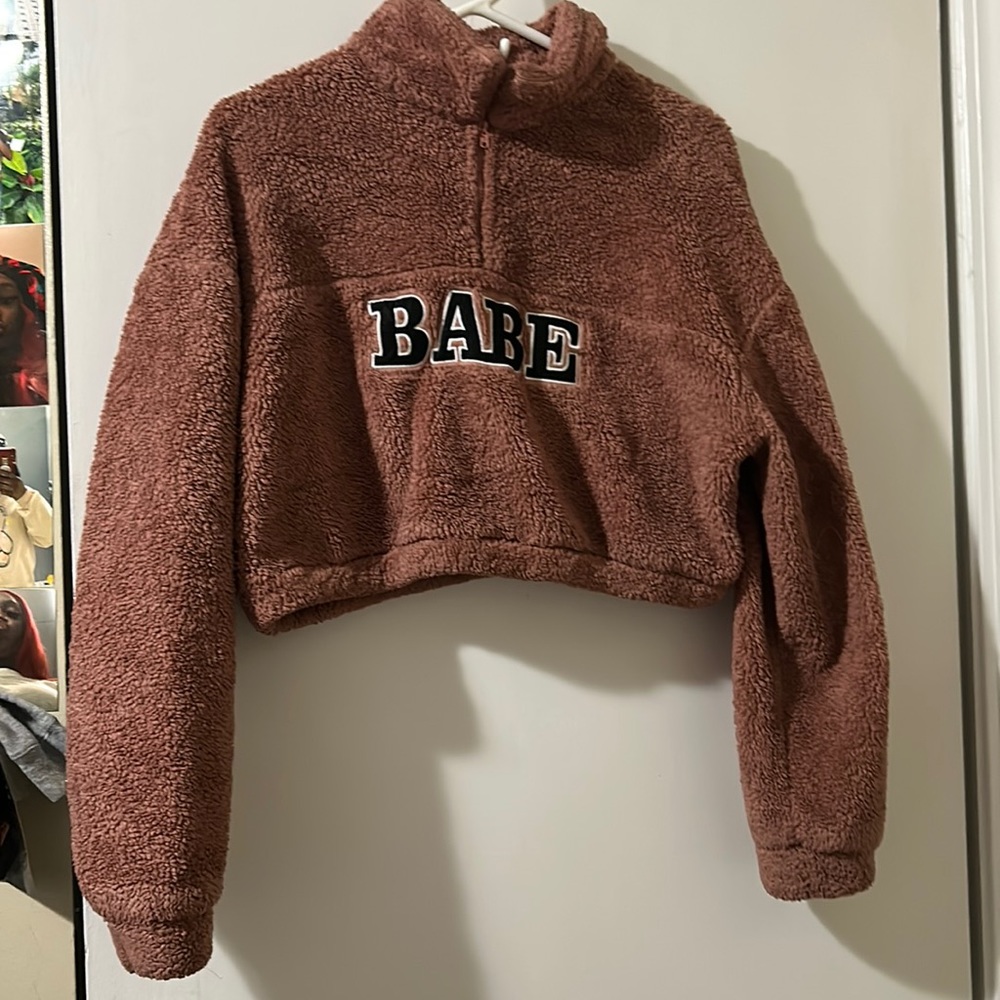SHEIN: Letter Embroidery Zip Half Placket Teddy Pullover Size: M